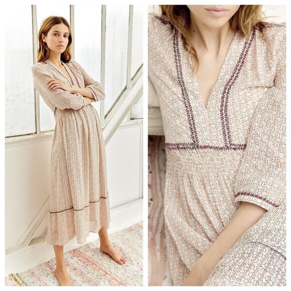 Vanessa Bruno Magnolia Midi Dress 34 French Boho Cottagecore Soft Girl Feminine - Picture 1 of 16